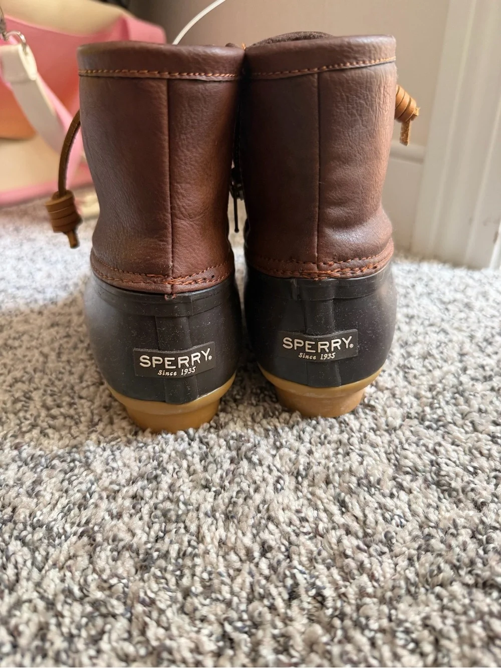 New! Size 1 Girl. Sperry Dark Brown and Tan Waterproof Duck Boots